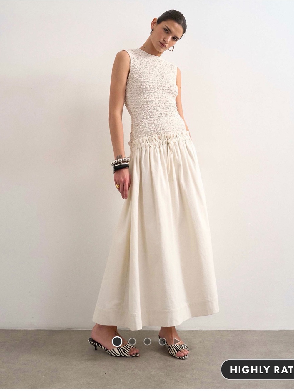 Topshop Cream Smocked Waist Maxi Skirt  drop waist